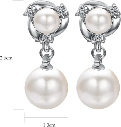 Vista 2 de Yoursfs Aretes de perlas con clip para mujer, aretes de perlas de agua dulce de imitación para orejas no perforadas, aretes de dama de honor, Metal