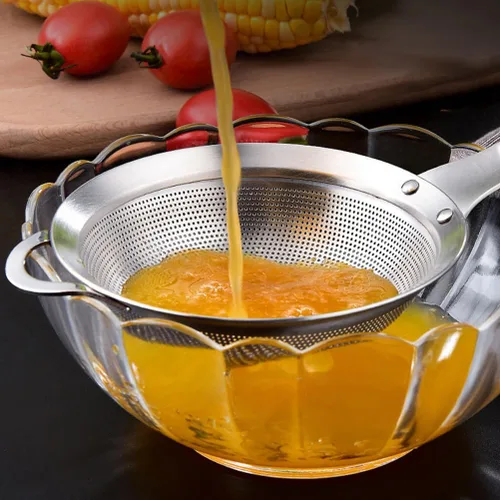 Vista 2 de Cabilock Coladores de malla fina para cocina, colador de grasa de acero inoxidable con asa para filtro de aceite, tamiz de grasa y tamiz de espuma
