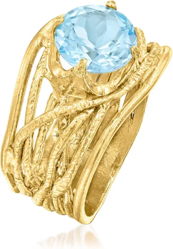 Vista 3 de Ross-Simons Anillo calado texturizado con piedras preciosas en oro de 18 quilates sobre plata esterlina, Gema, Topacio