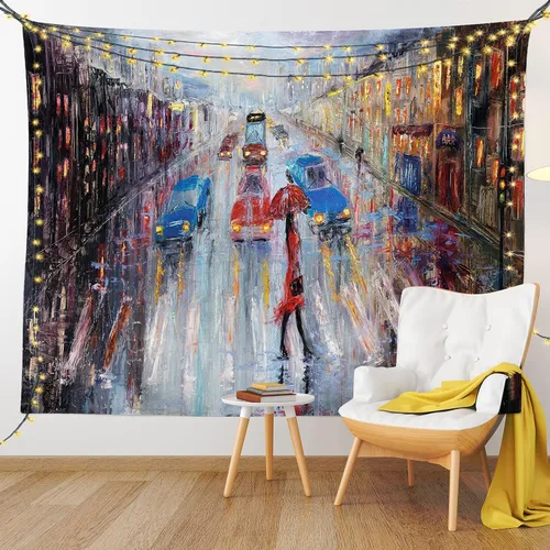 Vista 155 de Ambesonne Tapiz Trippy, vista panorámica de la cascada con bosques de ensueño y mandala oriental psicodélico, decoración de tela para colgar