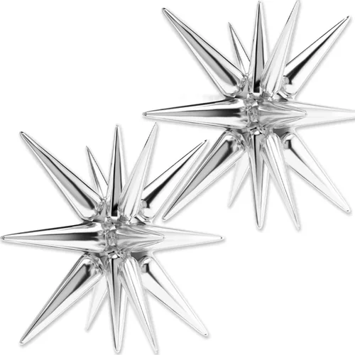 Vista 23 de Globos de papel de aluminio con forma de estrella negra de PartyWoo, 2 piezas de 42 pulgadas, grandes, con puntas explosivas, de Mylar