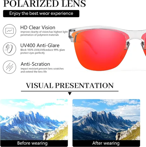 Vista 5 de FEISEDY Gafas de sol polarizadas para hombres y mujeres, montura clásica sin montura para conducción, pesca, protección UV, B9105