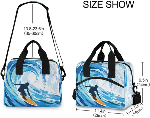 Vista 3 de Blueangle Bolsa de almuerzo aislada con estampado de acuarela con correa de hombro desmontable y asa de transporte, bolsa de mano ecológica