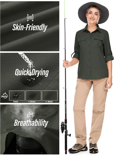 Vista 5 de Camiseta de Manga Larga para Mujer con Protección Solar UPF 50 para Safari, Pesca, Senderismo
