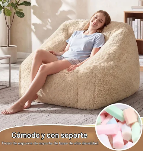 Vista 5 de Hobestluk Puf - Silla de felpa con acento para reposabrazos para sala de estar, color beige