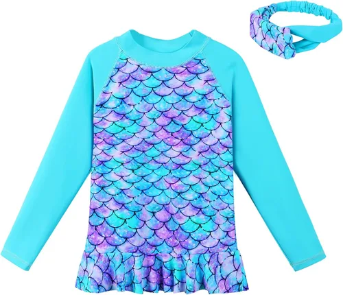 Vista 22 de TFJH E Traje de baño de manga larga para niñas y niños con protección UPF 50+ Un 2shark Royalblue Long