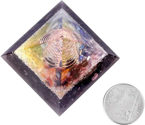 Vista 2 de TUMBEELLUWA Generador de pirámide de energía de piedra de orgón de 2 pulgadas, cristal curativo, protección para yoga, meditación, decoración