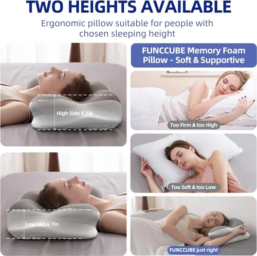 Vista 4 de FUNCCUBE Almohada cervical para el cuello – Almohadas de espuma viscoelástica para aliviar el dolor dormir con funda de almohada refrescante, Queen