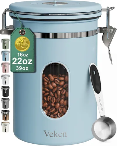 Vista 20 de Veken Recipiente de café con ventana, recipiente hermético de almacenamiento de alimentos de cocina de acero inoxidable con tapas, rastreador