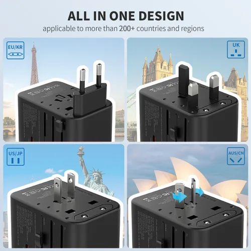 Vista 4 de EPICKA Adaptador de viaje universal, adaptador de enchufe internacional GaN de 70 W con carga rápida PD y convertidor de voltaje de onda sinusoidal