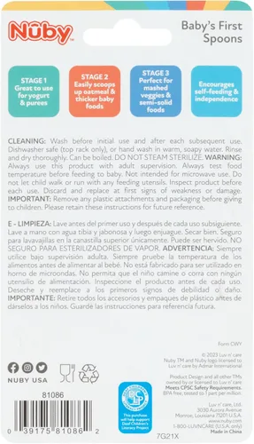 Vista 8 de Nuby Set de primeras cucharas para bebé - (3 paquetes) Utensilios de alimentación para bebés - 6+ meses Multicolor