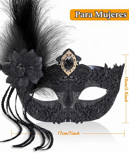 Vista 3 de Juego de Máscaras para Pareja de SIQUK, Máscara de Fiesta Veneciana, Máscara de Disfraz