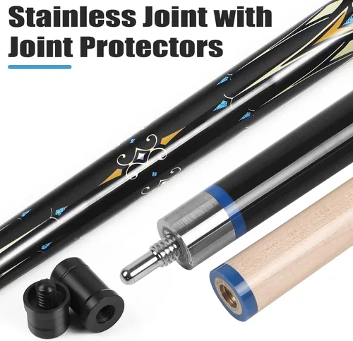 Vista 4 de lotmusic Palo de piscina prémium con extensión telescópica de fibra de carbono, juego de palos de taco de piscina profesional de 58 pulgadas