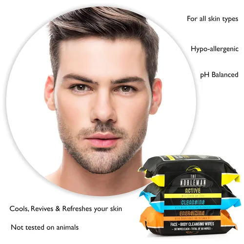 Vista 4 de Toallitas limpiadoras activas/limpiadoras/energizantes para hombre + cuerpo - Paquete de 3 (90 unidades)