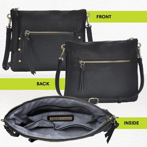 Vista 2 de Antik Kraft The Savannah Crossbody Bolso de hombro Bolso de hombro de cuero vegano con correa cruzada extraíble 11 x 1.5 x 8.5 pulgadas