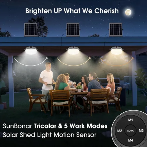Vista 2 de Luz solar de techo con sensor de movimiento, regulable 6000 K/4000 K/3200 K, 5 modos disponibles durante el día, luces solares de cobertizo