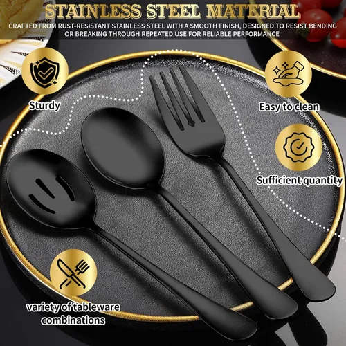 Vista 3 de Juego de 20 utensilios para servir, utensilios completos de acero inoxidable para bufé de catering para barbacoas de verano, parrillas, picnic
