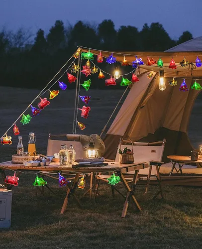 Vista 7 de AceList Guirnalda de 50 luces LED para campamento, funciona con pilas y USB, mini queroseno impermeable para exteriores, perfecta para decoraciones