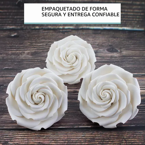 Vista 5 de Global Sugar Art Rosas Rebecca blancas grandes, 3 pulgadas, rosas de pasta de goma Blanco 3 pulgadas