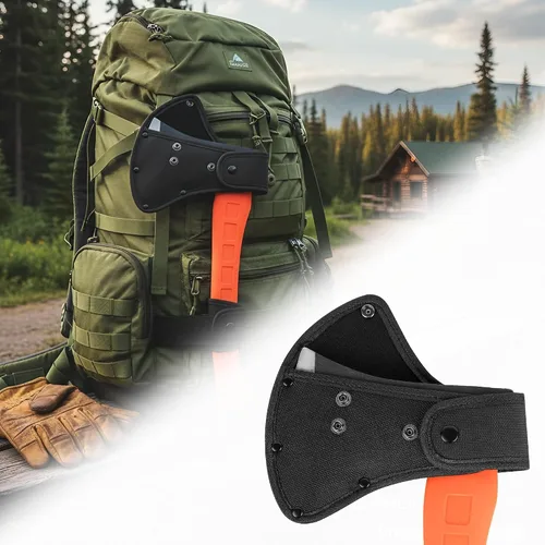 Vista 5 de Linkidea Funda de nailon para hacha de 4 pulgadas, funda protectora de hacha de doble broche para acampar y herramientas de supervivencia al aire