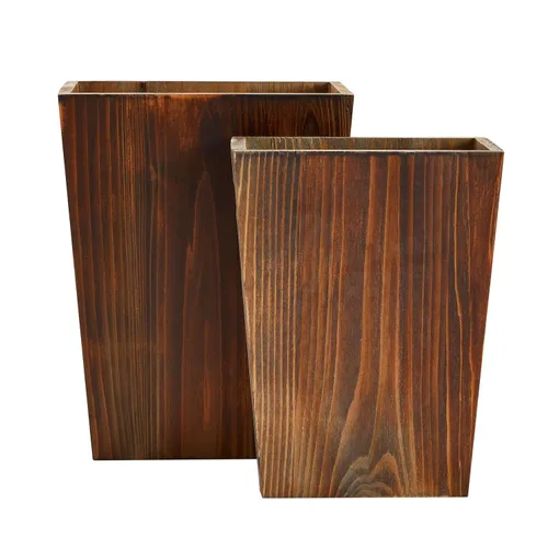 Vista 5 de Farmlyn Creek Juego de 2 botes de basura de madera de estilo rústico – Contenedores cuadrados de granja con asas para el hogar u oficina