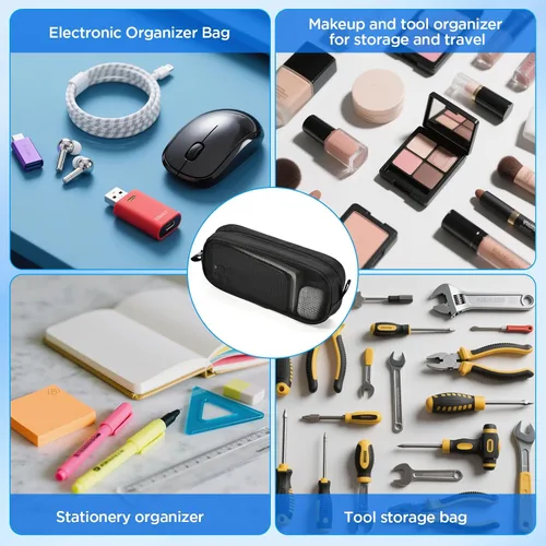 Vista 4 de Funda organizadora de artículos electrónicos, bolsa de malla con cremallera, accesorios de almacenamiento para mouse, cable, cables, unidad flash