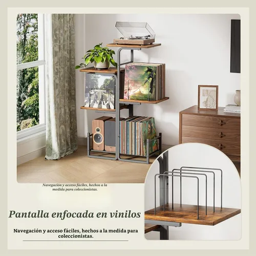 Vista 5 de Bikoney - Soporte para tocadiscos inspirado en jardineras con gran almacenamiento de vinilo, mesa de tocadiscos vintage con estante para LP