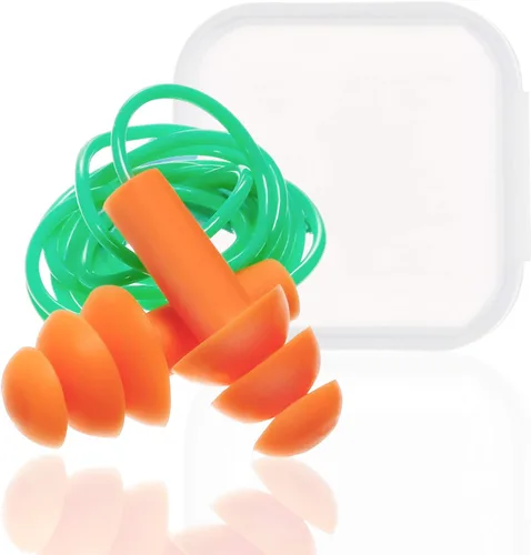 Vista 3 de Bememo 6 pares de tapones para los oídos reutilizables con cable con estuche para dormir y nadar Noise Cancelling, Waterproof, Soft, Washable