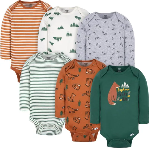 Vista 10 de Gerber Paquete de 6 mamelucos body de manga larga para bebés niños Cuadros azules