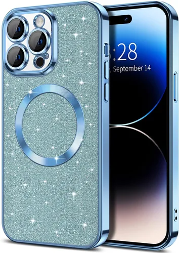 Vista 54 de Hython para iPhone 12 Funda con chispas brillantes, fundas transparentes magnéticas con protector de lente de cámara [Compatible con MagSafe]