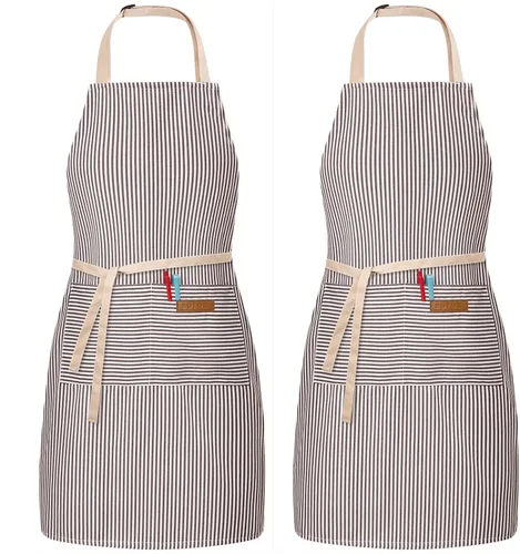 Vista 8 de Paquete de 2 delantales ajustables con peto, delantales de chef para cocina, restaurante, con 2 bolsillos, delantales para mujeres y hombres