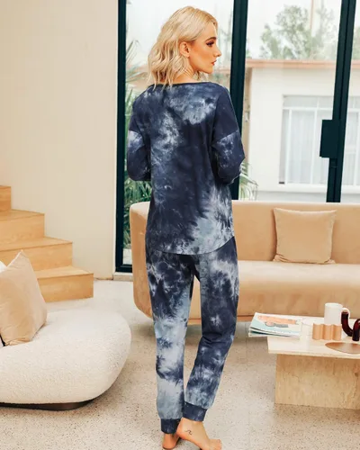 Vista 6 de Banamic Conjunto de ropa de descanso para mujer, conjunto de pijama a cuadros con camiseta y pantalones
