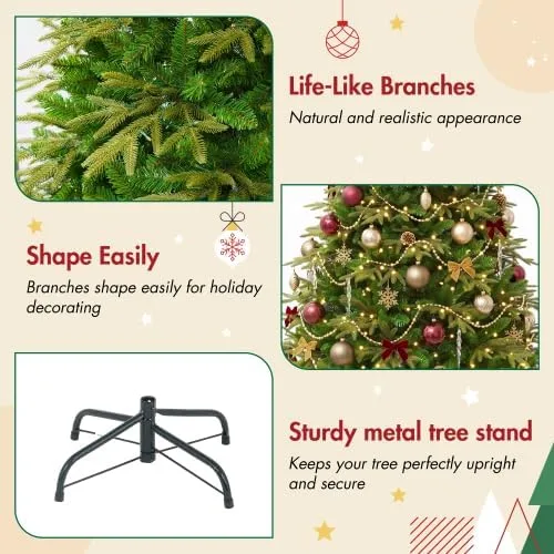 Vista 5 de 7.5FT Pre-Lit Artificial Christmas Tree, Life-Like Full Branches with Metal Stand, Fire Resistant, Warm White & Multicolor LED Lights for Holiday