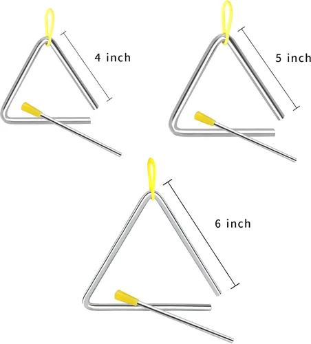 Vista 4 de EASTROCK Juego de instrumentos triangulares, 3 paquetes, 4, 5, 6 pulgadas con delantero Juego de instrumentos de percusión de acero Triángulos