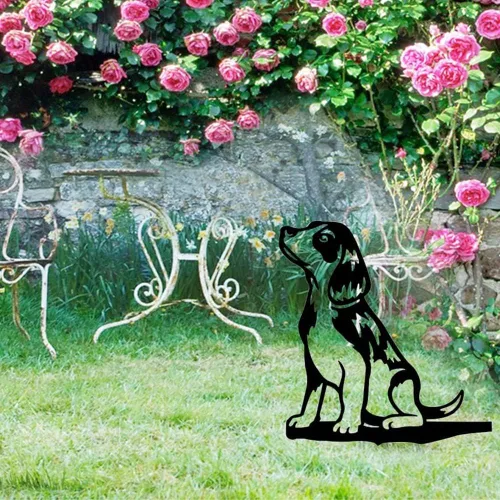 Vista 4 de Adorable decoración de estaca de perro para patio, jardín, al aire libre, arte de metal, silueta de perro, estatua de perros de acero, adorno