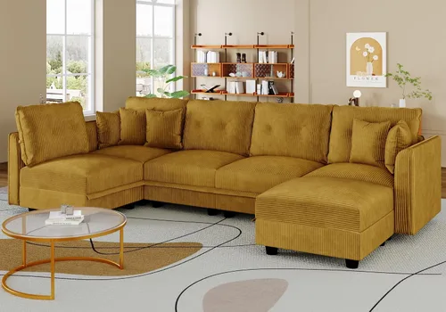 Vista 26 de LLappuil Sofá seccional modular con asientos de almacenamiento, sofá seccional convertible modular en forma de U de pana para sala de estar, sofá
