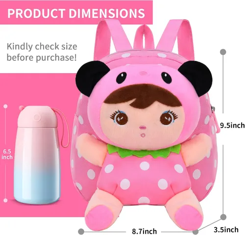 Vista 3 de Suerico - Mochila con muñeca de felpa para niños pequeños, mochila de viaje para bocadillos, para preescolar, al hombro, regalo para niños, Rosa