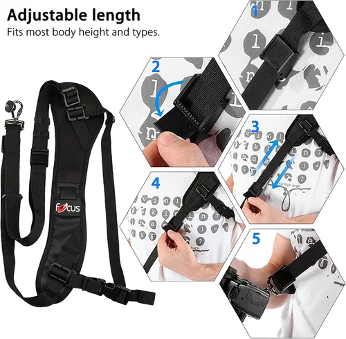 Vista 4 de Fotasy Correa de diseño ergonómico para cámara, correa ajustable para el cuello de la cámara, con liberación rápida y correa de seguridad