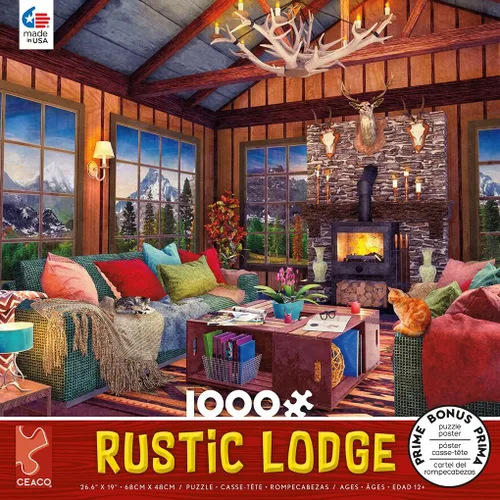 Vista 3 de Ceaco - Rustic Lodge - Cozy Fire - Rompecabezas de 1000 piezas, 27 x 20