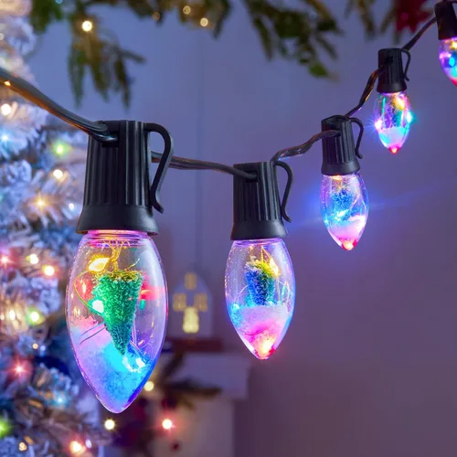 Vista 11 de Luces LED de Navidad C9 para exteriores, cadena de luces C9 de 25 pies con 20 bombillas LED inastillables, 3 modos de luz, luces de árbol de Navidad