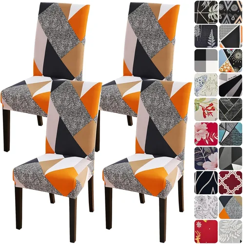 Vista 9 de Juego de 4 fundas para sillas de comedor, elásticas de elastano estampadas, fundas para sillas de comedor, lavables, extraíbles para sillas Parsons