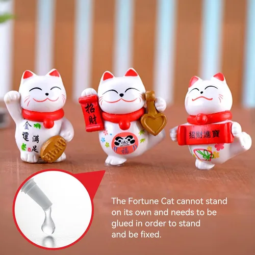 Vista 4 de Figuras de gato de la suerte, 8 piezas, mini Maneki Neko, gatos de la suerte, gatos de la suerte, gato japonés de la fortuna, kawaii gato japonés