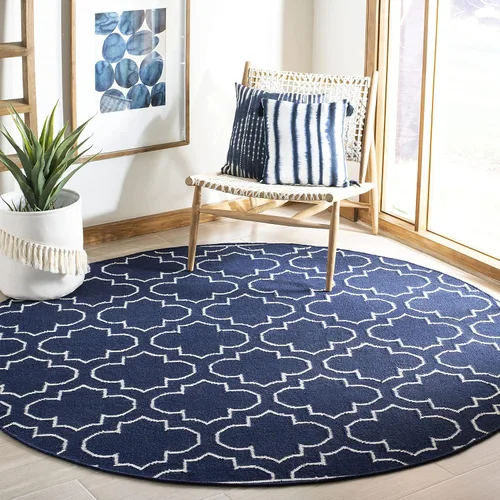 Vista 19 de SAFAVIEH Dhurries Collection DHU625A - Alfombra decorativa de lana de alta calidad hecha a mano de 2 pies 6 pulgadas x 4 pies, azul/marfil