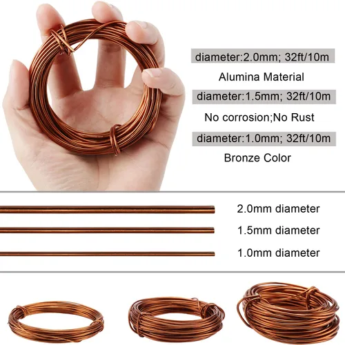Vista 3 de Juego de herramientas para bonsái, cable de aluminio de 98.4 ft, 3 tamaños (0.039 in/0.059 in/0.079 in) y 20 almohadillas de malla para maceta