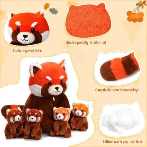 Vista 3 de Syhood - 5 piezas de peluche de panda rojo nutritivo con 4 juguetes de peluche lindos para bebés, regalos interactivos para niños, jardín