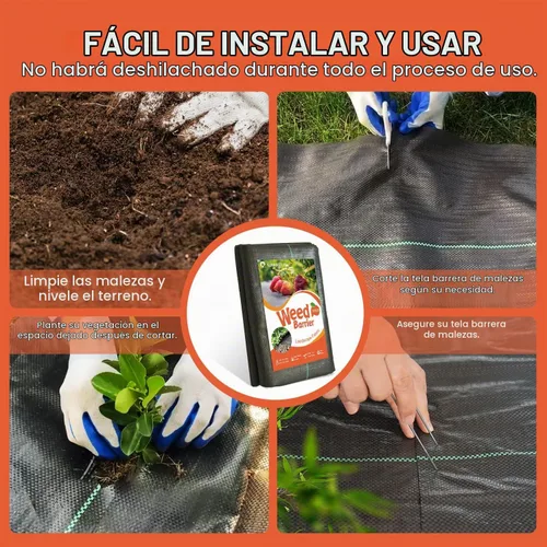 Vista 4 de Tela de barrera de malezas de 3 x 100 pies, resistente, alfombrilla de control de malezas de alta calidad de 3.2 onzas, cubierta de suelo