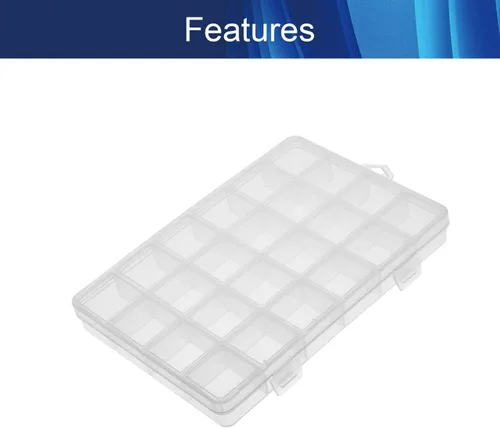 Vista 2 de Juvielich Caja organizadora de plástico transparente, contenedor de almacenamiento de 24 rejillas fijas, caja de joyería para cuentas, arte