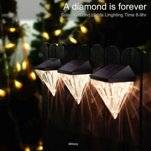 Vista 2 de MXwcy Luces solares de la cubierta al aire libre LED paso valla patio pared luces diamante forma jardín decoración iluminación