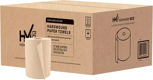 Vista 2 de Highmark® Toallas de Papel Hardwound, 8" x 350', 100% Recicladas, Natural, Caja De 12 Rollos