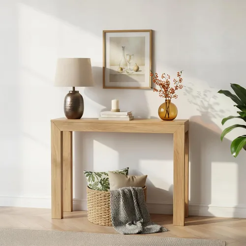 Vista 14 de Plank+Beam Mesa consola moderna de madera maciza, 46 pulgadas, mesa de sofá, mesa de entrada estrecha para pasillo, detrás del sofá, sala de estar